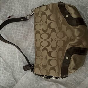 Coach Beige and Dark Brown Signature Bag